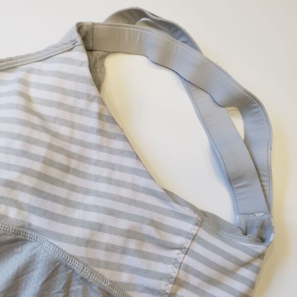 LULULEMON GRAY WHITE STRIPE SLEEVELESS ACTIVEWEAR ATHLETIC SHELF BRA TANK - Picture 16 of 16